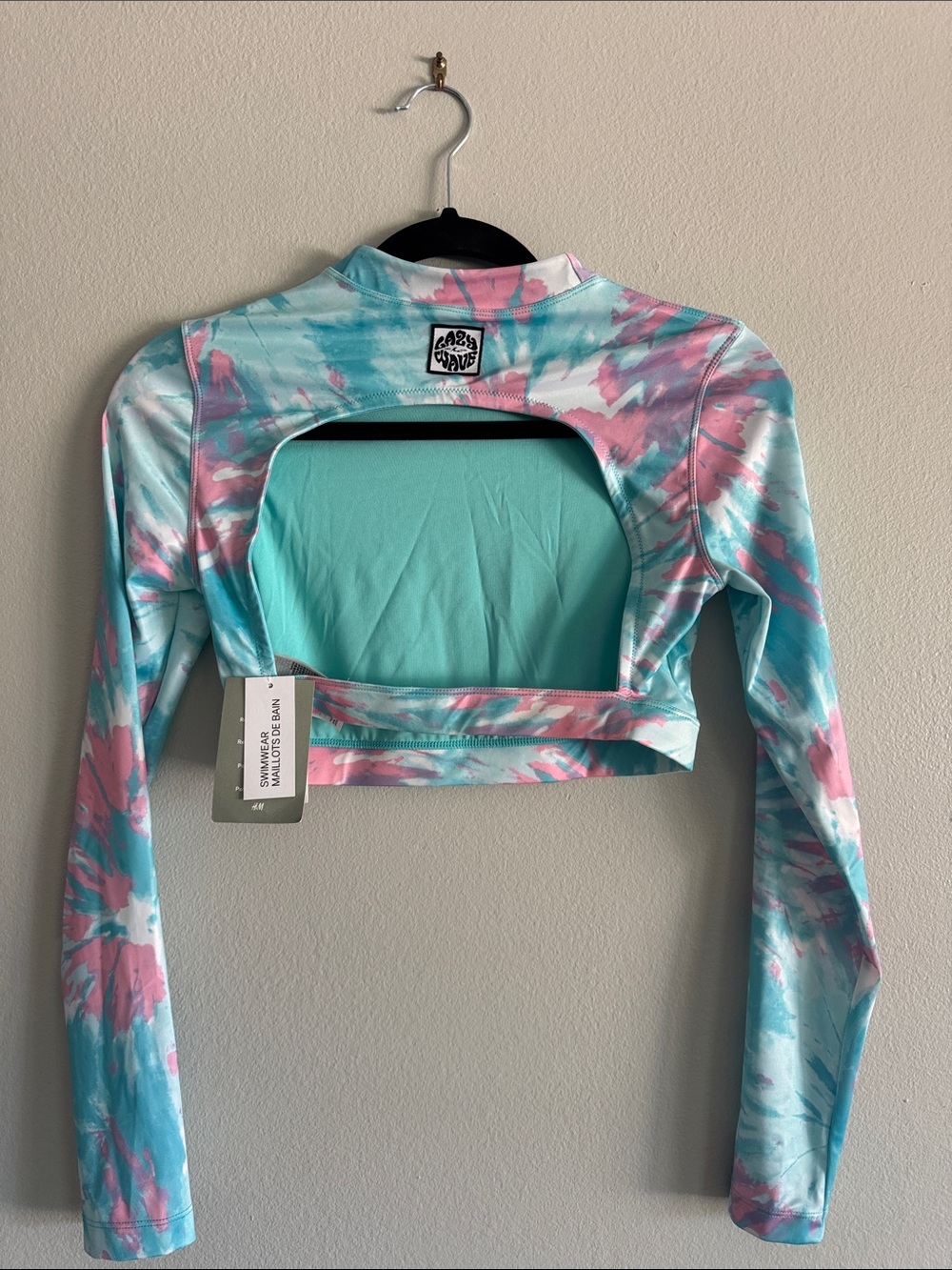 H&M Pastel Blue and Pink Open-Back Swim Crop Top